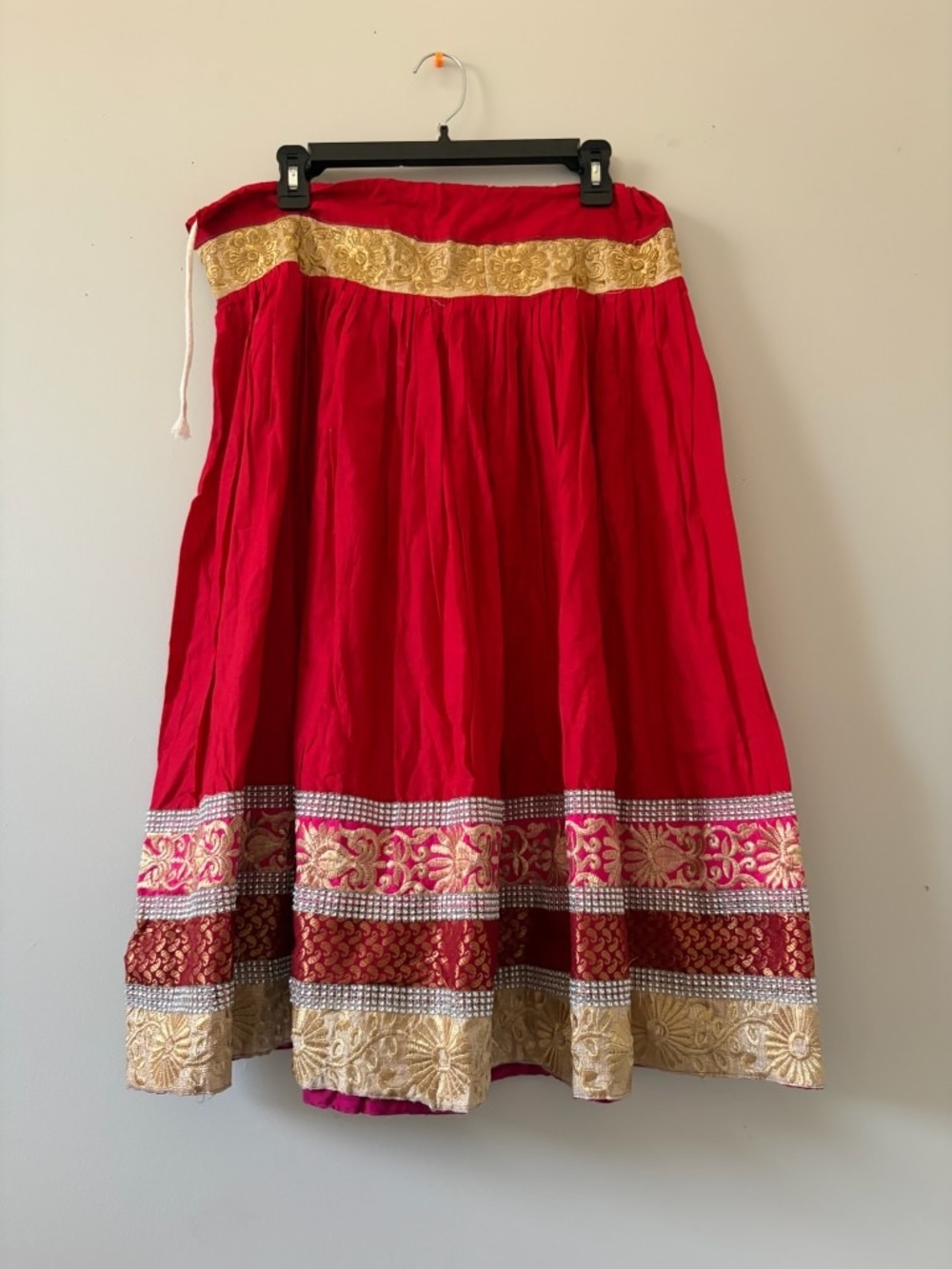 Red Embroidered A-Line Women's Choli Skirt - Gold Accent